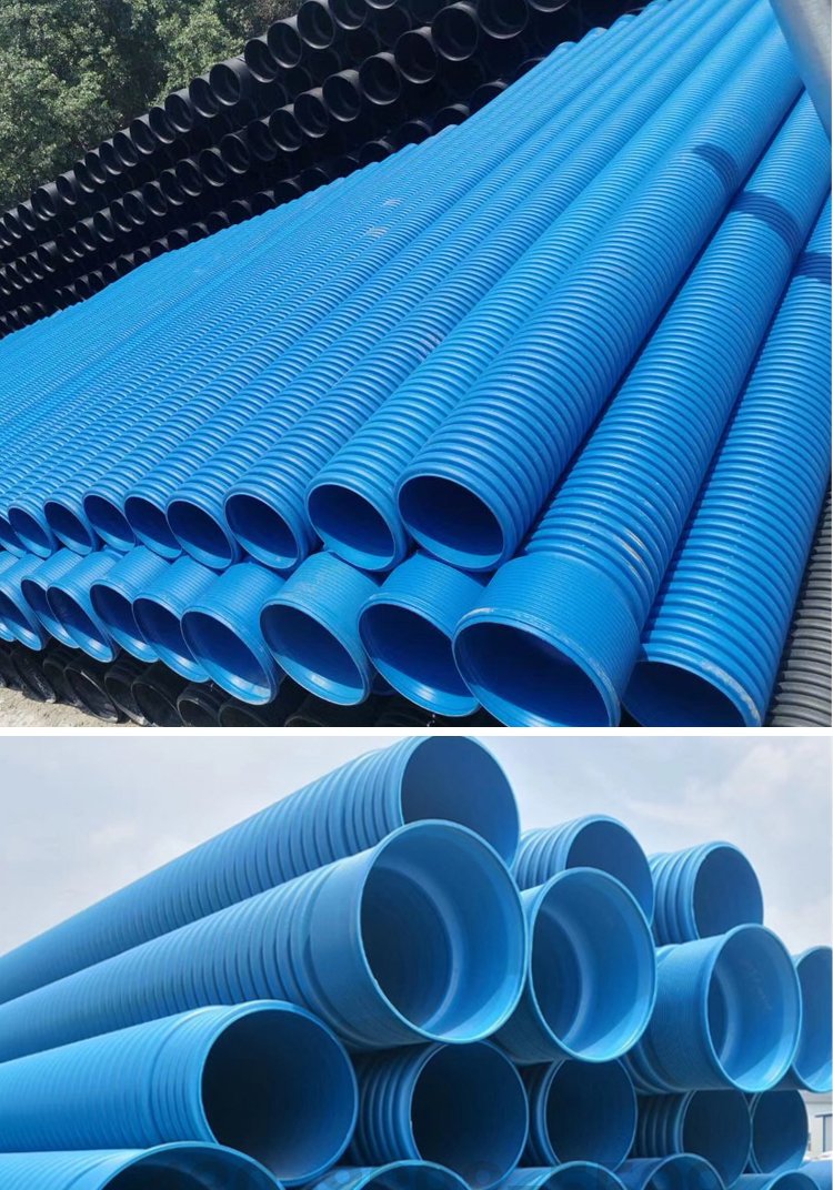 mu-hdpe全性能合金雙壁波紋管 300藍(lán)色hdpe雙壁波紋排水管材廠家 - 愛(ài)